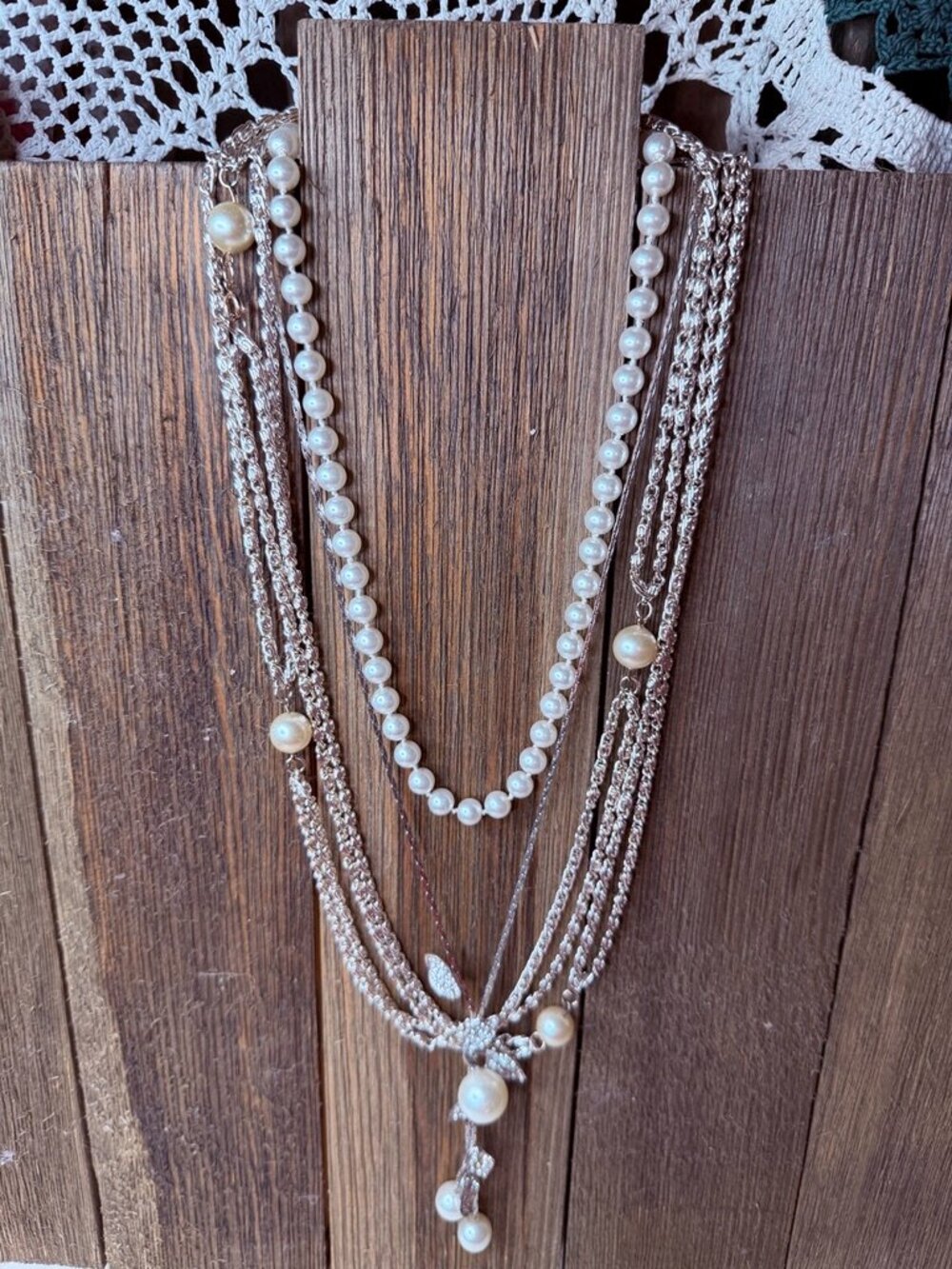 Vintage Faux Pearl Necklace Set | Layered Gold Tone Necklace Trio | Statement